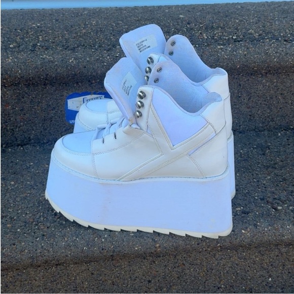 Women's White Platform Sneakers - Picture 2 of 9